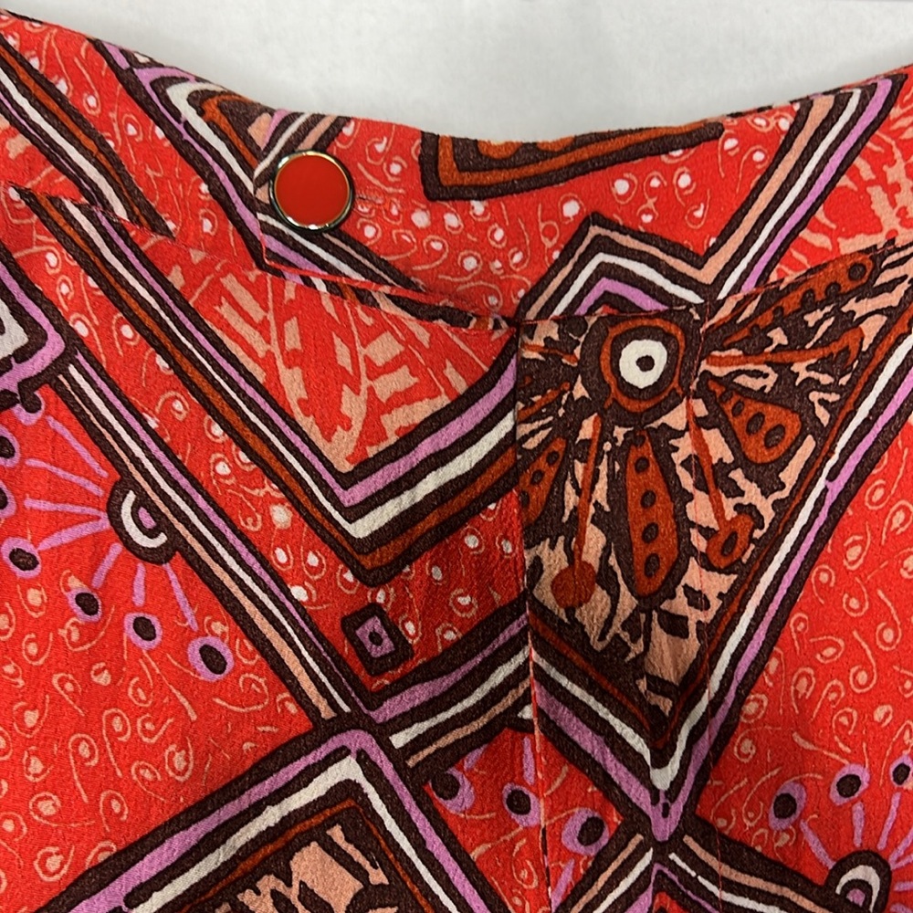 Anthropologie Skirted Wide Leg Pants Red Geometric Print High Rise 6 - Picture 4 of 7